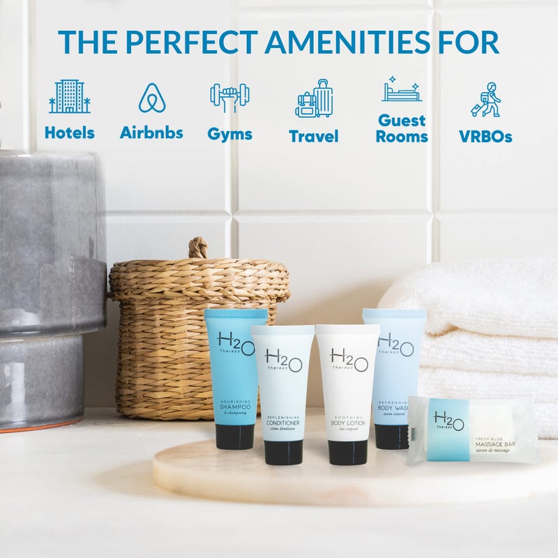 H2O Therapy Hotel Soaps & Toiletries Bulk Set | 1-Shoppe Amenities Kit | 0.85oz Shampoo & Conditioner, Body Wash, Lotion, 1oz Bar Soap | Travel Size | 75 Pieces - Image 2